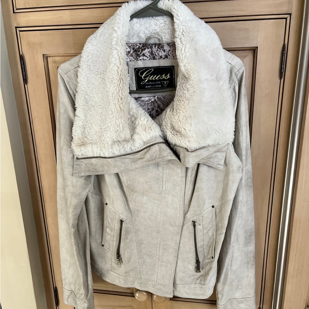 Guess Moto Jacket Faux Leather Off-White